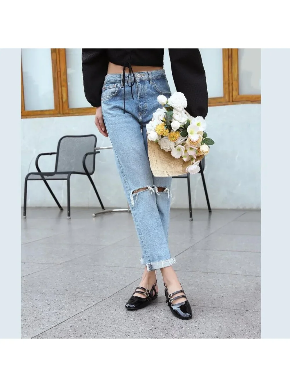 Women's Black Closed Square Toe Strap Slingback Low Heels Pumps for Party Dress